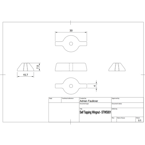 2026 Sailwell UK 3D Printed 50mm Self Tapping Wing Nuts (Set of 10) stwns001